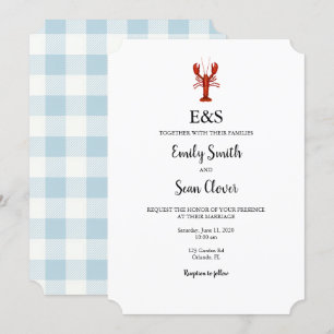 Invitation Homard Mariage nautique Monogramme En vichy bleu