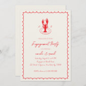 Invitation Homard Monogram Red Engagement Party (Devant / Derrière)