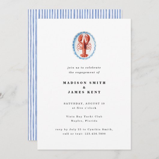 Invitation Homard nautique Preppy Mariage (Devant / Derrière)