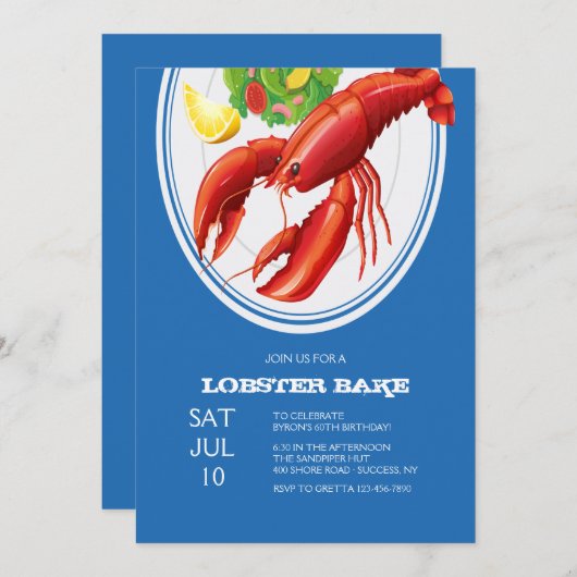 Invitation Homard sur plaque (Devant / Derrière)