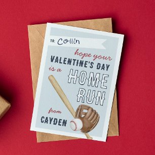 Invitation Home Run Baseball Classroom Valentines Day Card