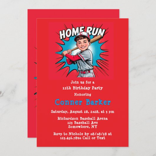 Invitation Home Run Boy Anniversaire Bash (Devant / Derrière)
