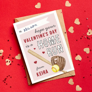 Invitation Home Run Softball Classroom Valentines Day Card