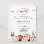 Invitation Home Sweet Home Blanc Citrouille Floral Bourgogne (Devant)