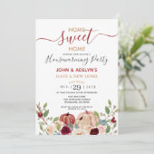 Invitation Home Sweet Home Blanc Citrouille Floral Bourgogne (Debout devant)