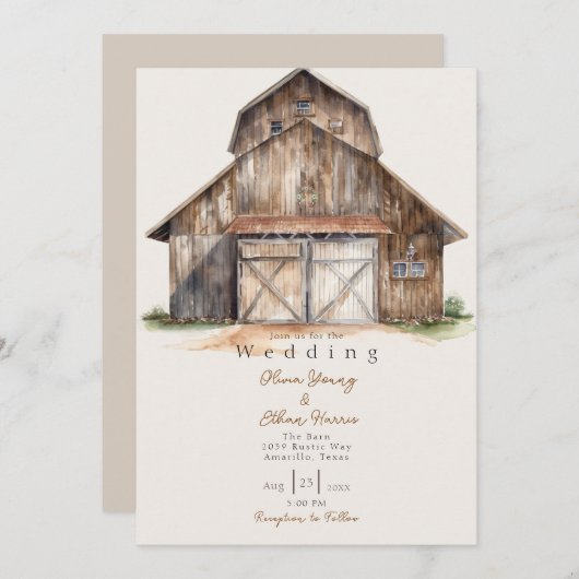Invitation HOMESPUN - Rustic Barn Mariage (Devant / Derrière)