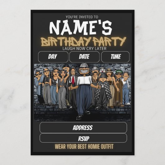 Invitation Homies Birthday Invitation, 90s nostalgia (Devant)