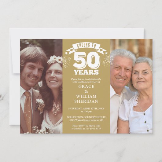 Invitation Hommage Au 50ème Anniversaire Mariage 2 Photo (Devant)