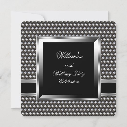 Invitation Homme élégant Black Silver Hommes fête d'anniversa (Devant)