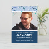 Invitation Homme photo bleu marine moderne 67e anniversaire (Debout devant)