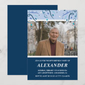 Invitation Homme photo bleu marine moderne 89e anniversaire (Devant / Derrière)
