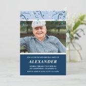 Invitation Homme photo bleu marine moderne 98e anniversaire (Debout devant)