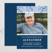 Invitation Homme photo bleu marine moderne 98e anniversaire (Devant / Derrière)