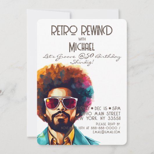 Invitation Homme Retro Rewind 50e Anniversaire Shindig Party (Devant)