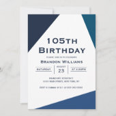 Invitation Hommes 105e anniversaire bleu géométrique 105 ans (Devant)