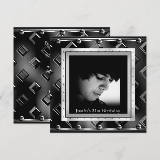 Invitation Hommes 21e anniversaire Fête Black Metal Look (Devant / Derrière)