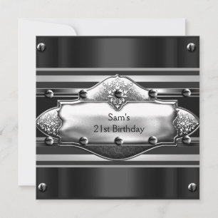Invitation Hommes 21e fête d'anniversaire Black Metal Silver