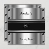 Invitation Hommes 21e fête d'anniversaire Metal Black Silver (Devant / Derrière)
