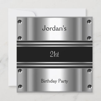 Invitation Hommes 21e fête d'anniversaire Metal Black Silver