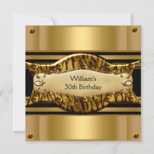 Invitation Hommes 30e anniversaire de fête Gold Black Exotic