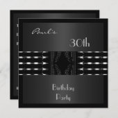 Invitation Hommes 30e anniversaire fête Black Silv (Devant / Derrière)