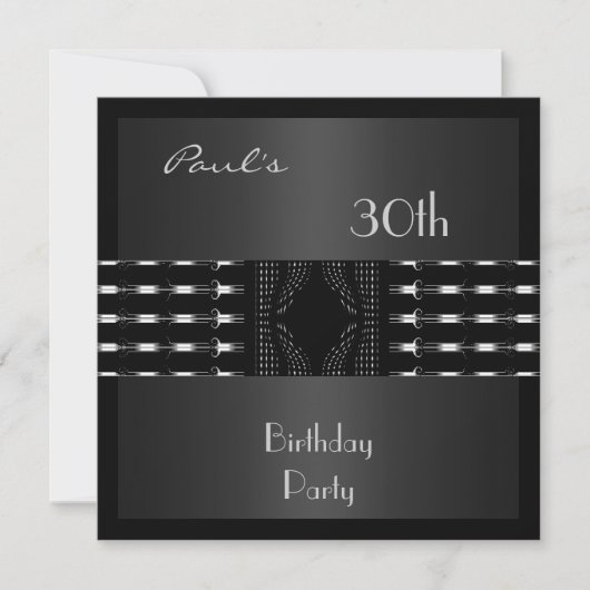 Invitation Hommes 30e anniversaire fête Black Silv (Devant)