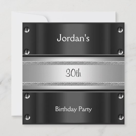 Invitation Hommes 30e fête d'anniversaire Metal Black Argent (Devant)