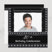 Invitation Hommes 30e fête d'anniversaire Noir Blanc Argent (Devant / Derrière)