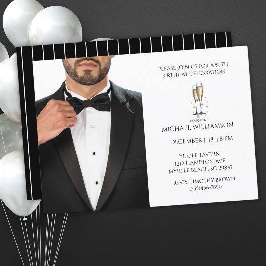 Invitation Hommes 50e anniversaire Black Tuxedo Ball