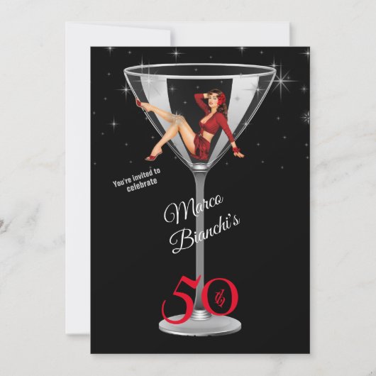 Invitation Hommes 50e anniversaire Fille en verre Martini (Devant)