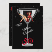 Invitation Hommes 50e anniversaire Fille en verre Martini (Devant / Derrière)