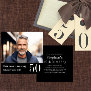 Invitation Hommes 50e anniversaire photo moderne double face