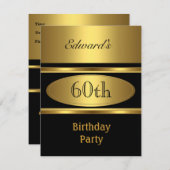 Invitation Hommes 60e anniversaire de fête Gold Noir (Devant / Derrière)