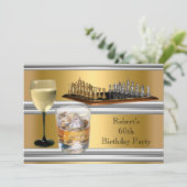 Invitation Hommes 60e anniversaire jeu d'échecs Boissons Gold (Debout devant)