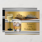 Invitation Hommes 60e anniversaire jeu d'échecs Boissons Gold (Devant / Derrière)