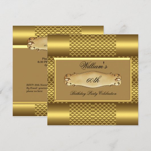Invitation Hommes 60e Anniversaire Soirée Gold Metal Mans 2 (Devant / Derrière)