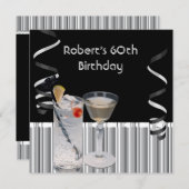 Invitation Hommes 60e fête d'anniversaire Black Silver Boisso (Devant / Derrière)