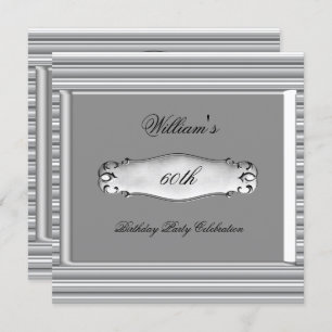 Invitation Hommes 60e fête d'anniversaire Silver Metal Mans