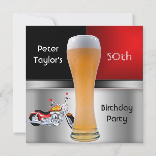Invitation Hommes 70e fête d'anniversaire Bière Rouge Motorbi (Devant)