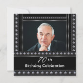 Invitation Hommes 70e fête d'anniversaire Noir Blanc Argent (Devant)