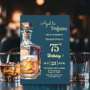 Invitation Hommes 75 ans Whiskey Anniversaire Vieilli à la pe