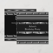 Invitation Hommes Anniversaire Fête Argent Métal Noir Mans (Devant / Derrière)