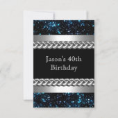 Invitation Hommes Anniversaire Fête Bleu Métal Chrome Image A (Devant)