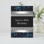 Invitation Hommes Anniversaire Fête Bleu Métal Chrome Image A (Debout devant)