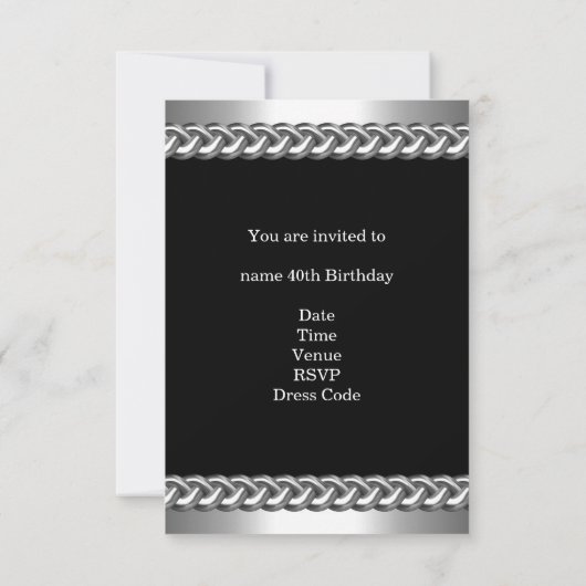 Invitation Hommes Anniversaire Fête Bleu Métal Chrome Image A (Dos)