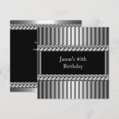 Invitation Hommes Anniversaire Fête Métal Chrome Noir Argent (Devant / Derrière)