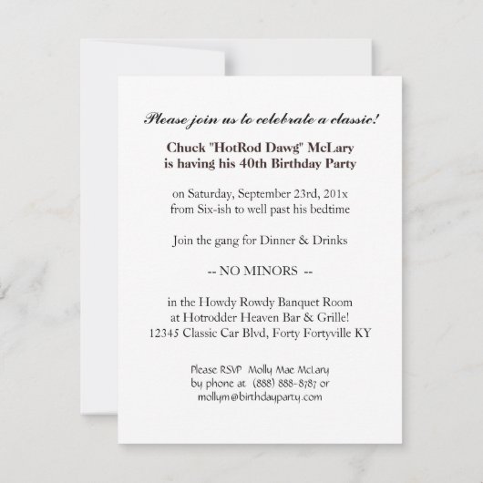 Invitation Hommes Anniversaire V8 Chrome Emblem Car Thème (Dos)