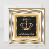 Invitation Hommes Black Gold Argent Anniversaire Prince King (Devant)
