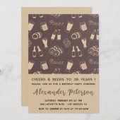Invitation Hommes Cheers & Beer Rustic 38e anniversaire (Devant / Derrière)