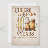 Invitation Hommes Cheers & Beers Funny 40e anniversaire (Devant)